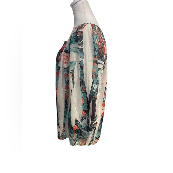 AGB XL Lightweight Sheer Floral Tunic Blouse Romantic Boho Lightweight Top - Picture 2 of 4